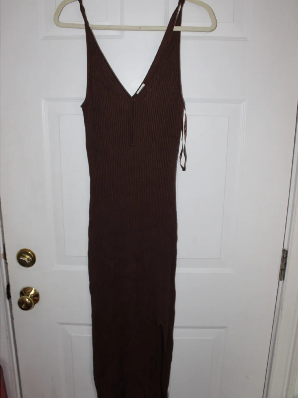 Abercrombie & Fitch Chocolate Brown Ribbed V-Neck Maxi Dress